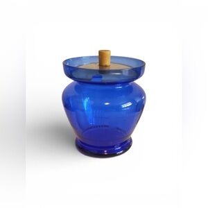 Hazel Atlas  Condiment Mustard Jam Jelly Jar Cobalt Blue Chrome Lid,  1930s